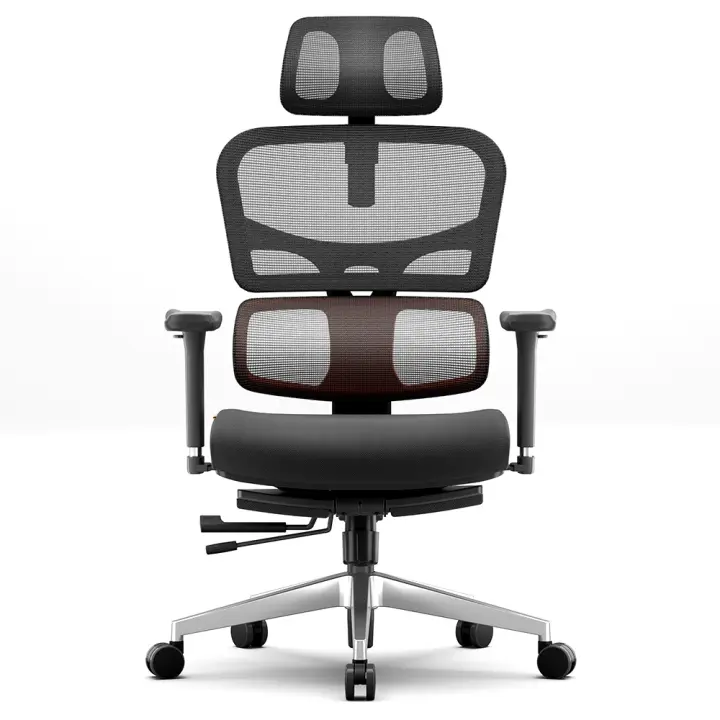 Silla ergonómica NEWTRAL NT002 con soporte lumbar adaptable y reposapiés, respaldo reclinable con 4 ángulos ajustables, reposabrazos, reposacabezas y 5 posiciones de bloqueo. Base de aleación de aluminio - Versión Pro - 1