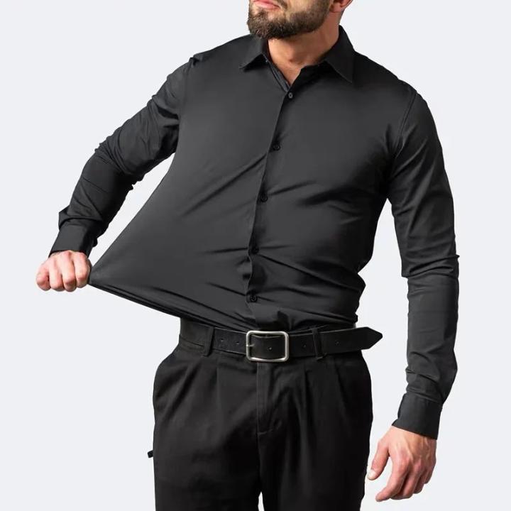 Camisa Larga Para Hombre 55-105KG Con Cuello Erguido Y Estilo Formal No Tejida Tratamiento Anti-Pliegues Ropa Profesional Para Trabajo