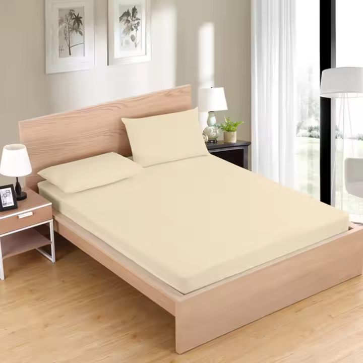 HMS Sábanas Bajeras y Fundas de Almohada Calidad Superior Sulzer | Crema | 50/50 Algodón-poliéster |Para camas de 90,105, 135, 150, 160, 180 y 200 Colchones Alto 30 Cm, Largo 200 Cm - 1
