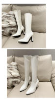Botas Largas De Tacón Alto Para Mujer Nueva Primavera 2024 Cuña Lateral Botines De Rodilla PU Cuero Botas Femeninas - details 8