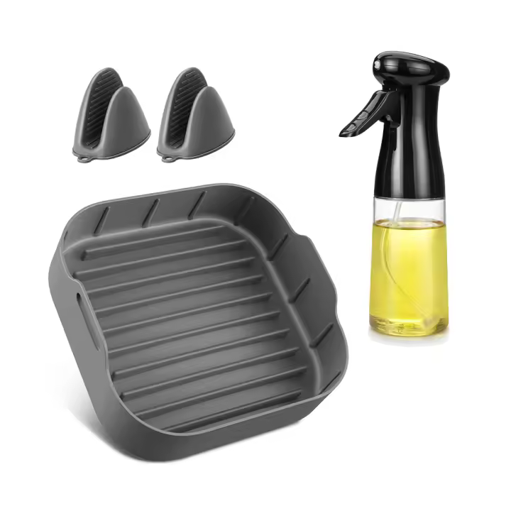 Olla De Silicona para Freidora De Aire with Accesorios y Dispensador de Aceite - apto para freidoras de aire de 5,5 hasta 6,5 litros Cesta de Horno para freidora de aire de 8 pulgadas with Guantes, olla de silicona para freidora de Aire - 1