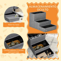 PawHut Escalera para Mascotas de 3 Peldaños Escalones para Perros Gatos con Tapas Abribles y Espacio de Almacenamiento 63,5x42,5x40,5 cm Gris - details 4
