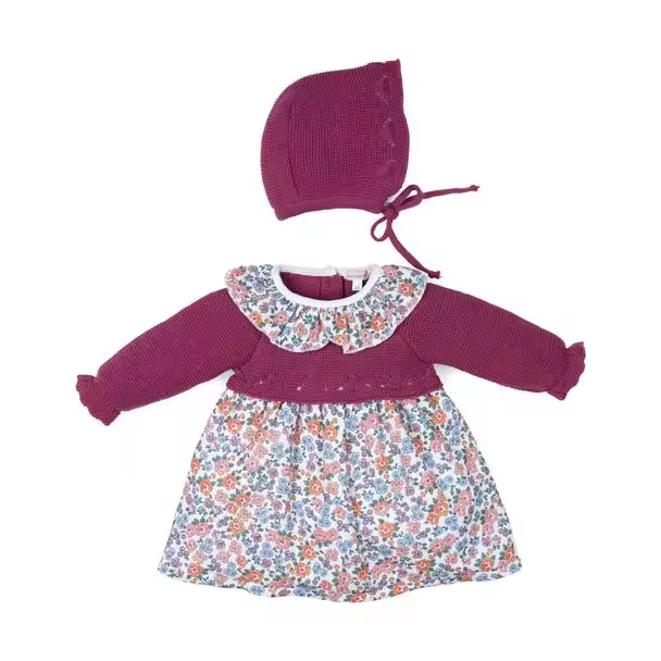 Conjunto 2 piezas vestido manga larga bebé tejido combinado flowers-30195-Tony Bambino - 1