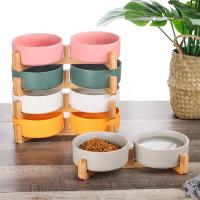 Alfombra De Madera Para Perros Y Gatos Con Cuenco Doble De Cerámica Integrado Basin Para Comer Y Beber Protección Para Cuello De Pequeños Animales Anti-Derrame Feeder - details 2