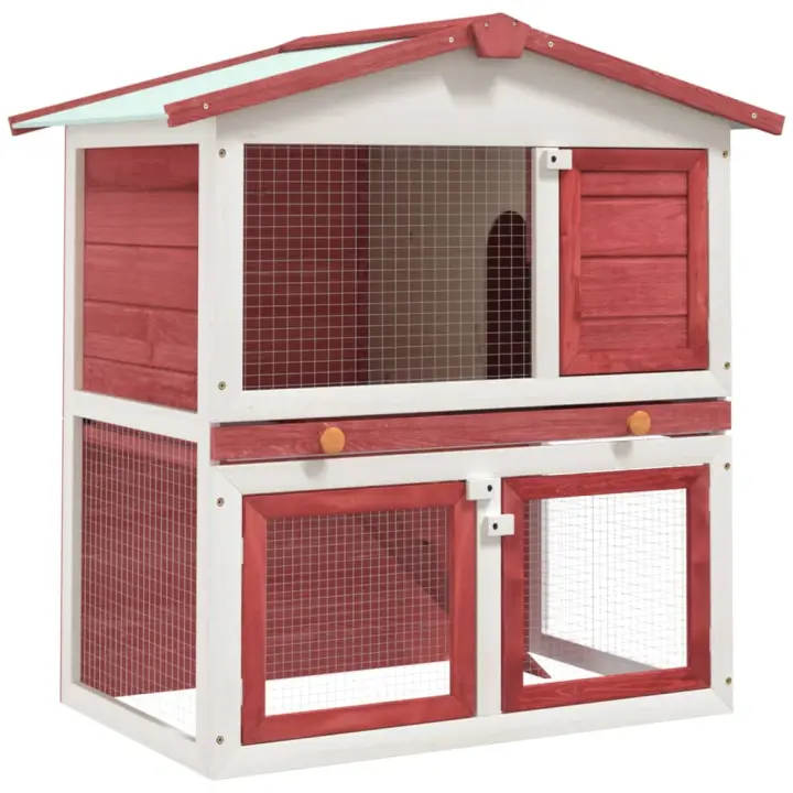 vidaXL Conejera de Exterior 3 Puertas Madera Casa de Conejos Jaula de Mascota Color Gris,  Marrón,  Rojo y mas - 1