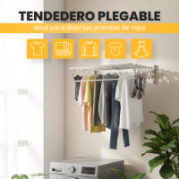 RELAXTY Tendedero de Pared Plegable - Diferentes longitudes | Extensible para Interior y Exterior con 5 Barras de Secado y Pinzas Incluidas - details 2