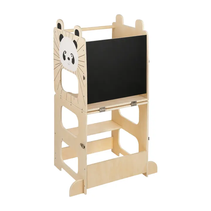 Torre de aprendizaje para niños Taburete de aprendizaje de madera 2 en 1 con pedal de pizarra y barra de seguridad, para baño, cocina - 1