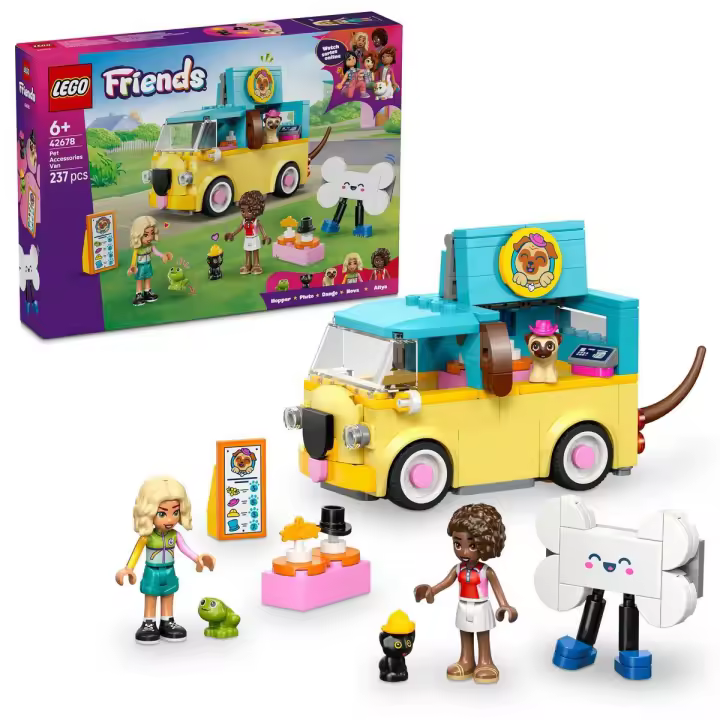 [PREVENTA] LEGO® 42678 Friends Furgoneta de Accesorios Caninos Juguete de Construcción con 2 Minipersonajes, Gatito, Perro, Rana y Furgoneta con Forma de Carlino - 1