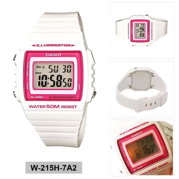 Reloj Casio W-215H-7A2 water resist 50m correa blanca luz led - 1