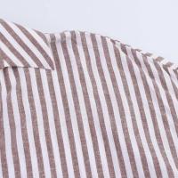 Camisa Asimétrica de Verano para Mujer – Estampado a Rayas, Mezcla de Lino, Mangas Anchas Rizadas, Cuello Versátil, Estilo Informal y Fresco - details 12
