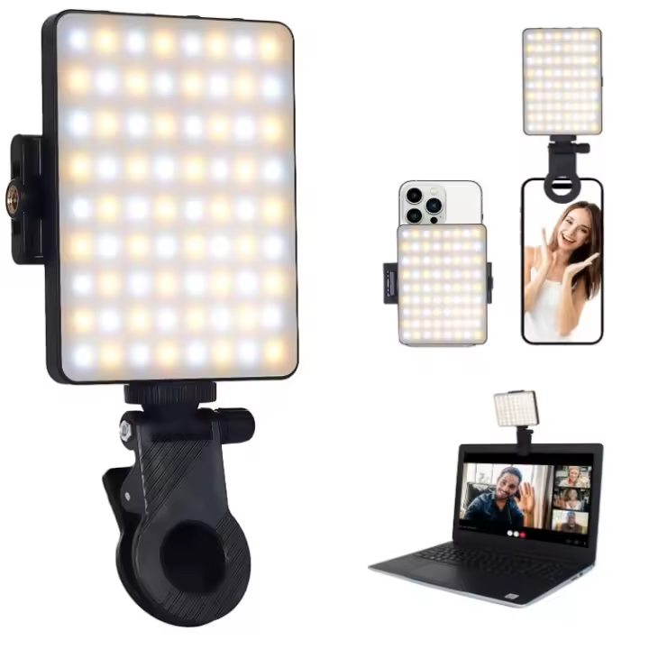 Lámparas con temporizador automático para teléfonos móviles, 60 lámparas de vídeo recargables con clips y dos orificios para tornillos de 1/4 de pulgada y lámparas con temporizador automático LED de 2500K-9000K - 1