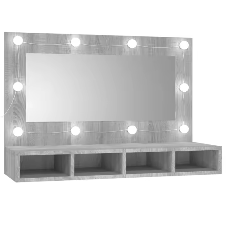 Mueble con Espejo y LED color gris Sonoma 90x31,5x62 cm - 1