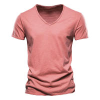 Camiseta De Algodón 100% Para Hombre Con Cuello En V Y Manga Corta Diseño De Moda Ajustada Top Masculino Transpirable Ligera Y De Secado Rápido - details 10