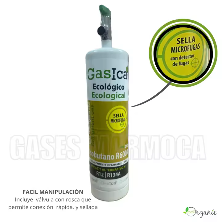 Refrigerante Ecológico Gasica D2 226gr - Sustituto R134A / R12 - Orgánico y Eficiente - Conexión Rápida - Sella Microfugas - Fácil Manipulación - Calidad Superior - 226gr equivale a 590gr R134A / 680gr R12 - 100% orgánico. - 1