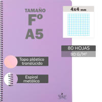 Pack 6 Cuadernos A5 Pastel Quijote Paper World - Tapas Plástico Translúcido, 80 Hojas, 90 Gr, Espiral Metálica Negra - details 2