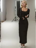 Vestido Bodycon Y2K Para Mujer Cintura Alta Ajustado Manga Larga Vestido Maxi Con Abertura En La Cadera Moda Sencilla Ropa Femenina - details 3