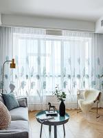 1PC Ventanas Grandes Hojas Azules Cortinas De Tela Gauze Para Sala De Estar Cortinas Listas Para Ventanas De Dormitorio - details 0