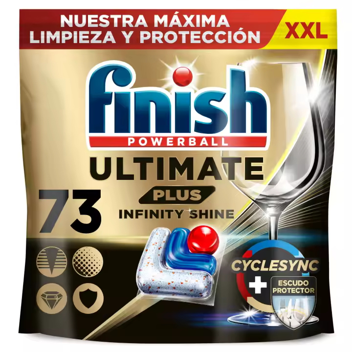 Finish Ultimate Plus Infinity Shine, 73 Pastillas para Lavavajillas, Limpieza Intensiva, Brillo Diamante - 1
