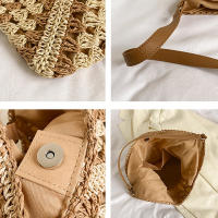 Bolso de hombro tejido de paja para mujerbolso de mano de tamaño mediano con asa para vacaciones en la playaPopular - details 31