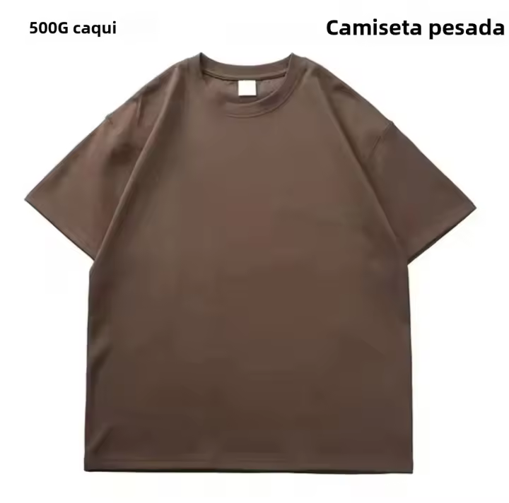 Camiseta De Algodón Grueso Para Hombre 500g Con Cuello Redondo Y Mangas Cortas De Calidad Superior En Blanco Y Negro Para Uso Diario En Primavera Y Verano - 1