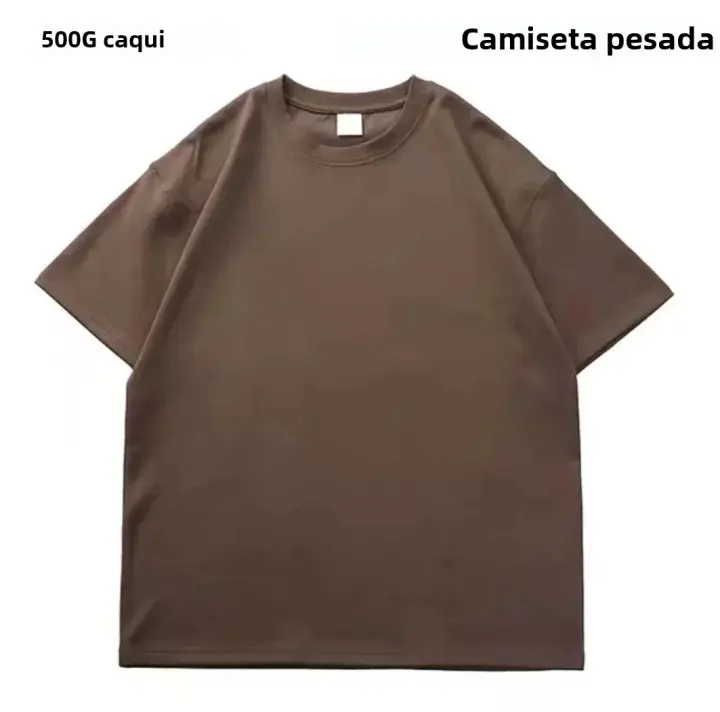 Camiseta De Algodón Grueso Para Hombre 500g Con Cuello Redondo Y Mangas Cortas De Calidad Superior En Blanco Y Negro Para Uso Diario En Primavera Y Verano - 1
