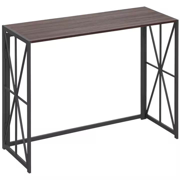 HOMCOM Mesa Consola Mesa de Entrada Industrial con Marco de Metal Plegable y Encimera de Madera Mesa Recibidor para Salón Pasillo Vestíbulo 100x38x80 cm Marrón - 1