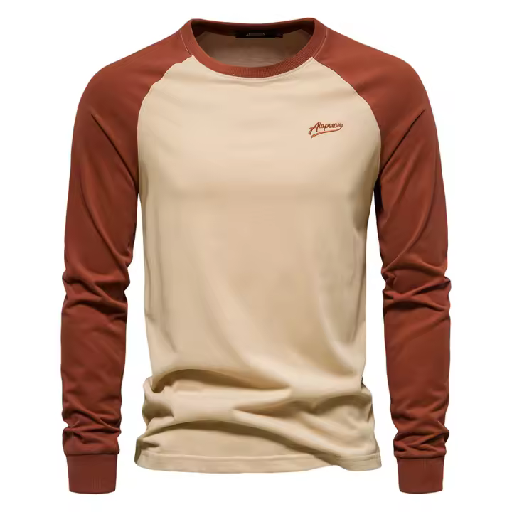 Camiseta de manga raglán de talla europea para hombre, camiseta de manga larga con empalme, Camiseta informal de algodón para hombre - 1