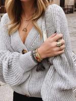 Cardigan Gris Para Mujer Suéter Suave Y Cómodo Con Botones V-Neck Estilo Vintage Adecuado Para Otoño E Invierno - details 1