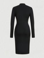 Vestido Slim De Impresión De Leopardo Con Cinturón Y Manga Larga De Cuello Redondo Versátil Y Estilizado Para Mujeres - details 1