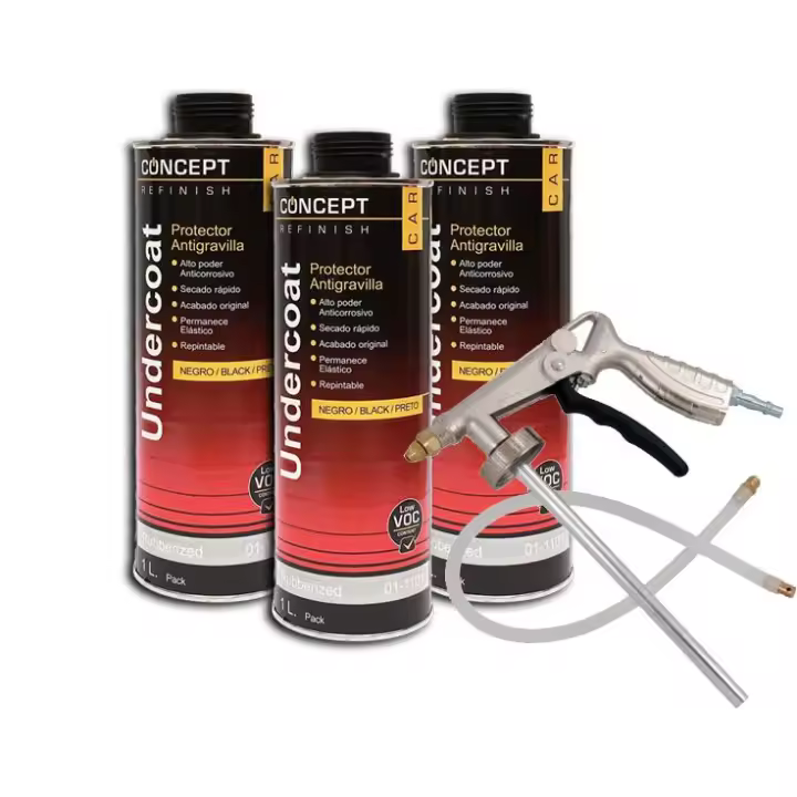 JOMAFA - KIT DE 3 BOTES ANTIGRAVILLA 1 LITRO COLOR NEGRO + PISTOLA ANTIGRAVILLA NEUMATICA - JMK10019 - 1
