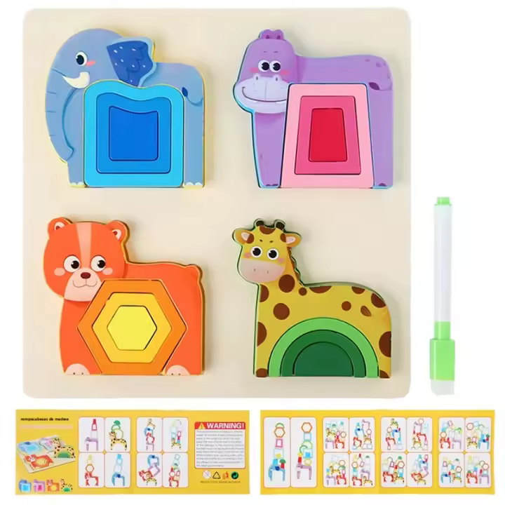 Rompecabezas De Madera Montessori Con Animales Juego Educativo De Aprendizaje Sensorial Para Niños Entre 6 Y 12 Años - 1