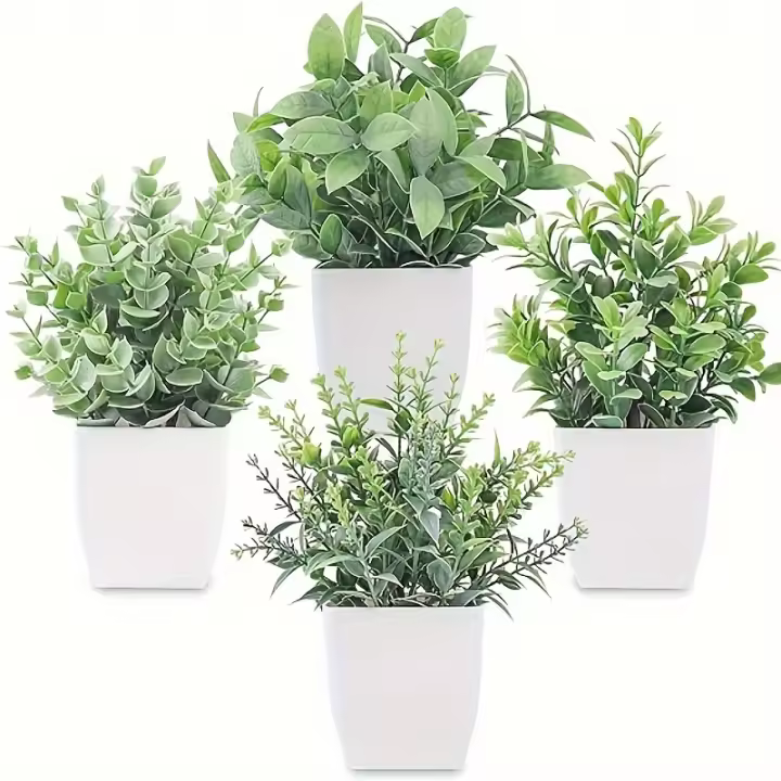 4pcs Bonsái De Simulación Plantas Verdes Artificiales En Macetas Para Decoración De Hogar Dormitorio Sala De Estar Baño Estilo Rústico Farmhouse - 1