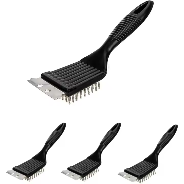 Cepillo para parrilla, cepillo de limpieza para parrilla de barbacoa de 4 piezas Cepillo para barbacoa con espátula de acero - 1