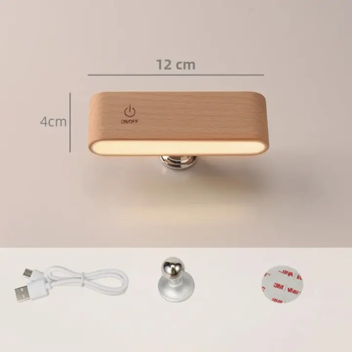 Lámpara De Mesa Pequeña De Madera Sólida Con LED Luz De Ambiente Moderna Y Minimalista Para Dormitorio Sin Necesidad De Perforación Lámpara De Borde - 1