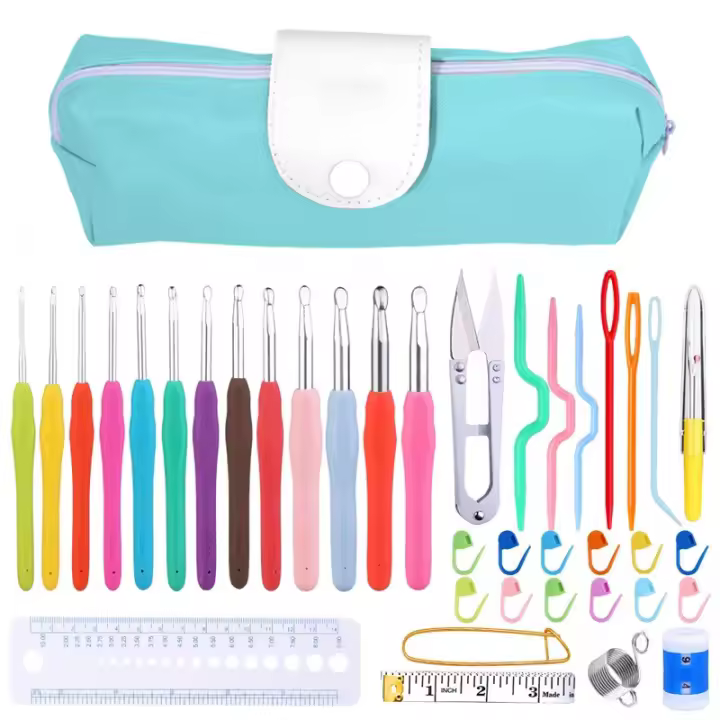 Kit De Agujas De Tejer IMZAY Con Mango De Goma Y Herramientas De Costura Incluye Agujas De Plástico Cuchillo De Acero Inoxidable Y Gancho De Crochet Colores Variados - 1