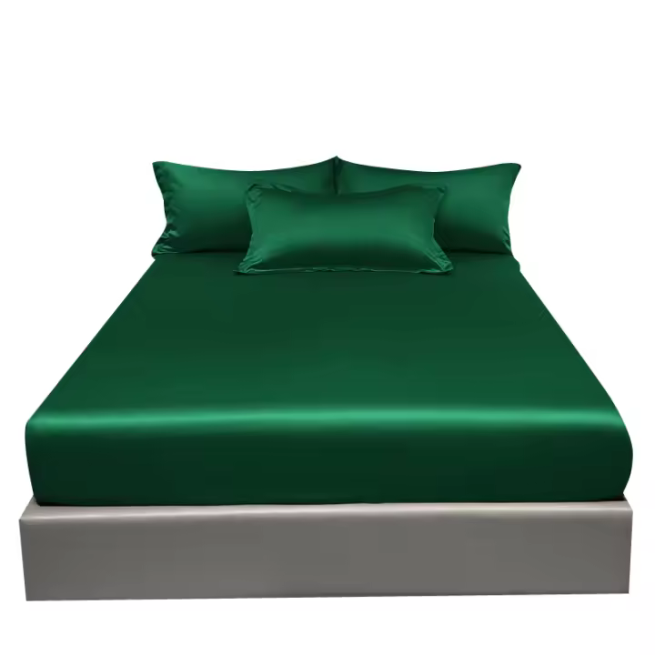 Sábana Básica Moderna De Satén En Color Sólido Verde Oscuro Sábana Ajustable Para Cama Colchón Excluido De La Dormitorio Ropa De Cama - 1