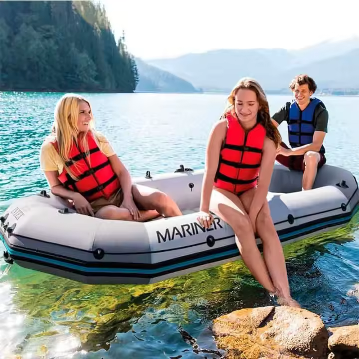 Barco hinchable Mariner 3 Intex 3 personas con remos+bomba de hinchado gris 46x127x297 cm - 1