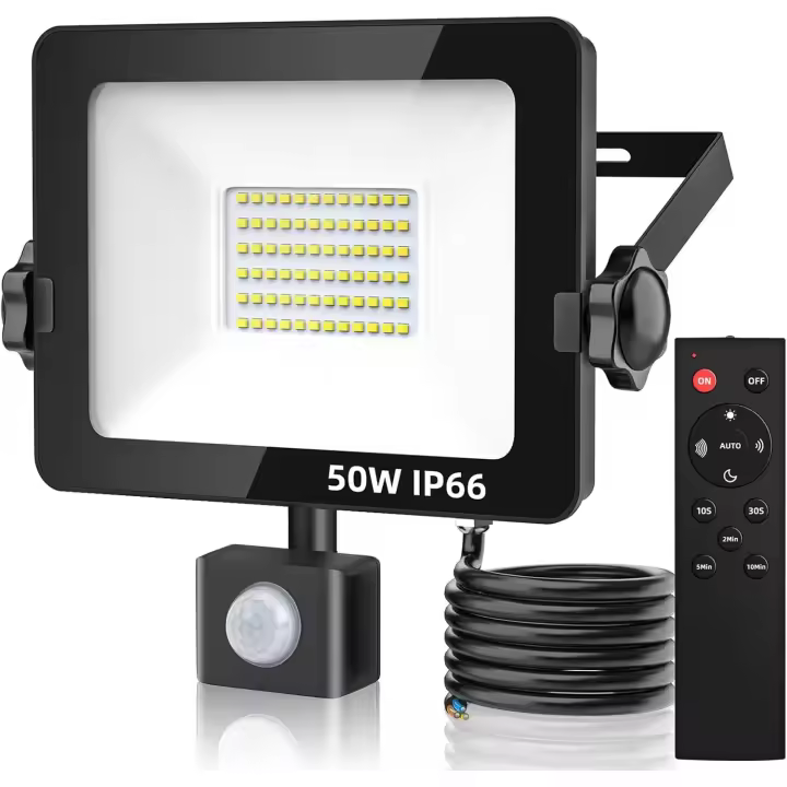 Foco LED de 50 W y 5000 lúmenes con sensor PIR, luz de pared exterior impermeable IP66 con control remoto para jardín, patio trasero y garaje - 1