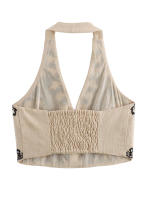 Conjunto De Dos Piezas TRFZA Para Mujer Verano Playa Sin Mangas Cuello V Vest Top Y Mini Falda Alta Cintura Estilo Floral Bordado - details 12