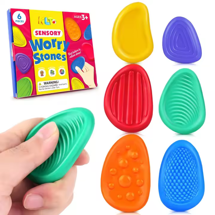 Pack De 6 Piedras De Silicona Para Sensación Fidget Juguete Antiestrés Para Adultos Y Niños Con Autismo Juego De Calmar La Emoción - 1