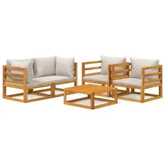 VIDAXL 3155285 set de sofás y sillas con mesa de jardín de 5 piezas fabricado en madera maciza con cojines gris claro vida xl - 1