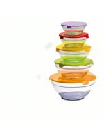 STARLEY-Juego de 5 Cuencos de Cristal con Tapa,Ensaladeras, Cuencos para Aperitivos,Tupper redondos hermeticos,150ml 200ml 350ml 500ml 900ml ,Color surtido,Aleatorio - details 0