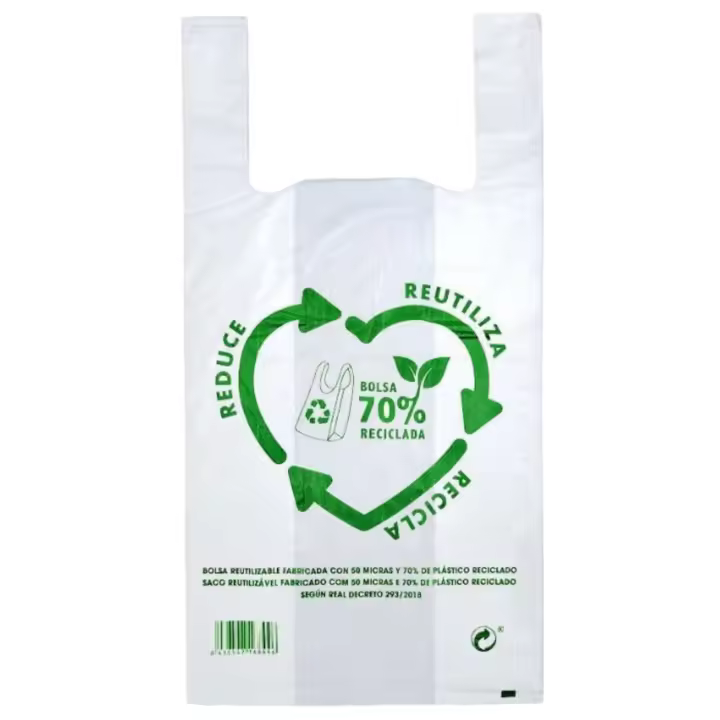 HOGARISIMO Pack de120 Bolsas de plástico con asas 35*50cm,bolsa de camiseta reutilizable de alta resistencia, ideales para tiendas, comercios, supermercados y uso doméstico. Fabricadas con material reciclable, ofrecen una excelente durabilidad y capacida - 1