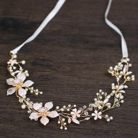 Diadema De Boda Elegante Tiara Con Perlas Y Flores Joyería Para El Cabello De Novia Metálica Dorada Hecha a Mano Accesorios De Cabello Para Mujeres - details 7
