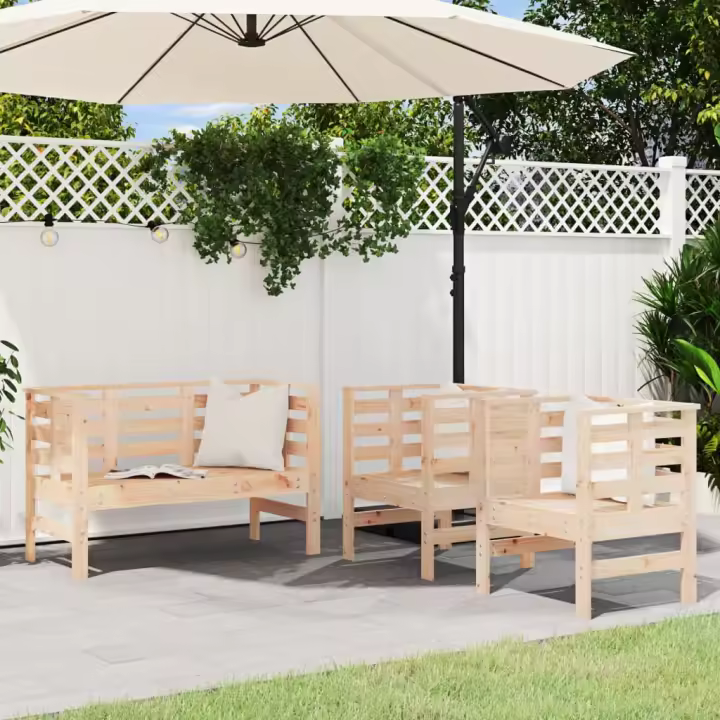 vidaXL Juego de muebles jardín 3 pzas madera maciza en color Pino marrón miel/Douglas natural/Pino natural y más | almacenamiento funcional diseño moderno para baño dormitorio sala - 1