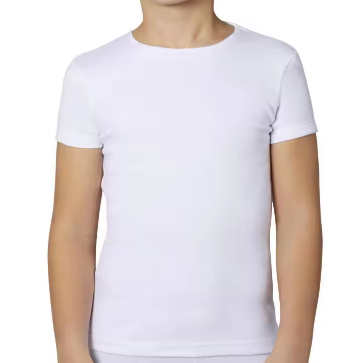 Camiseta interior infantil de manga corta. Algodón, niño y niña. Talla 4-16 años. Algodón blanco. - 1