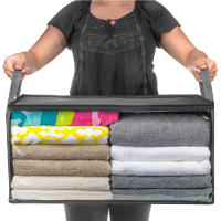 Large Capacity Clothes Storage Bag Non-Woven Foldable Quilt Storage Bag with Lids Zipper Wardrobe Clothing Organizer Sorting Box - details 4