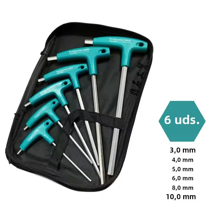 Juego De Llaves Allen 6/9 Pcs Hexagonales Con Mango Tratamiento CR-V Para Reparación Doméstica Incluye Bolsa De Almacenamiento Herramientas Multifuncionales Antideslizantes - 1