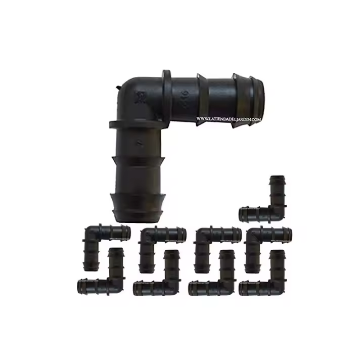 SUINGA Pack 20 Codo Riego por Goteo 16mm | Codo conector tuberia 16 mm | Codo Goteo para Manguera de Riego 16mm negro - 1