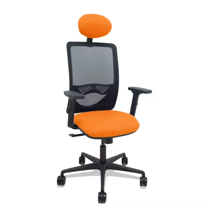 Silla Zulema sincro malla negra asiento bali naranja brazos 2D ruedas 65mm cabecero - 1